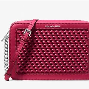 Michael Kors Dark Raspberry Framboise Noire Jet Set Item Woven Crossbody Bag